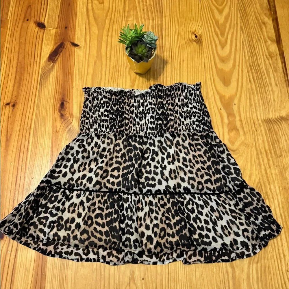 Ganni 1788 Mullin Georgette Animal Print Smocked Mini Skirt Size 40 EUR/8-10 US